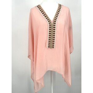 ✨ Anthropologie Floreat Japanese Crane Style Silky Pink Poncho Top - O/S ✨